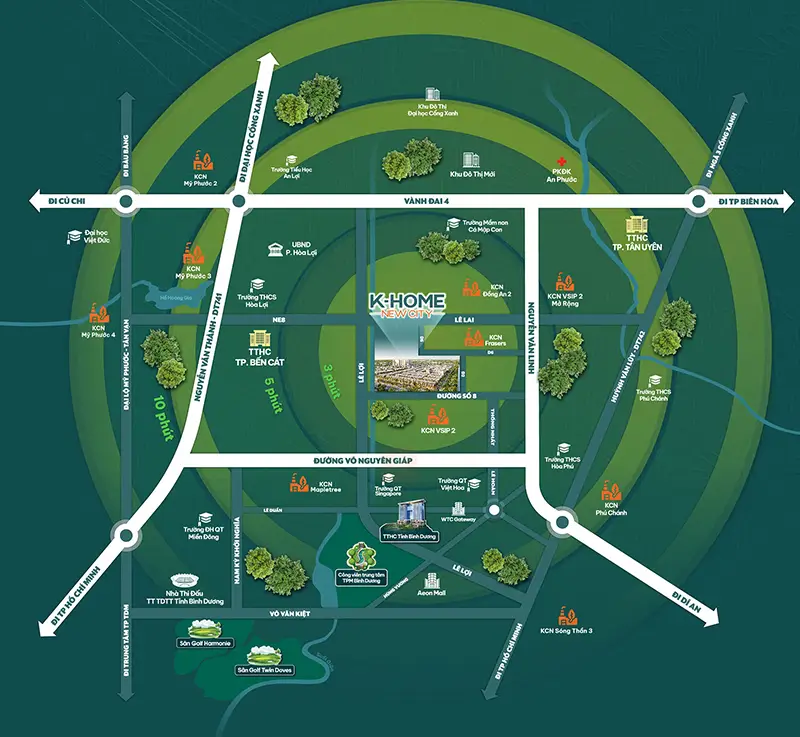 DỰ ÁN NHÀ Ở XÃ HỘI K HOME NEW CITY - THỦ DẦU MỘT, BÌNH DƯƠNG 3 vị trí dự án Nhà ở xã hội K-Home New City